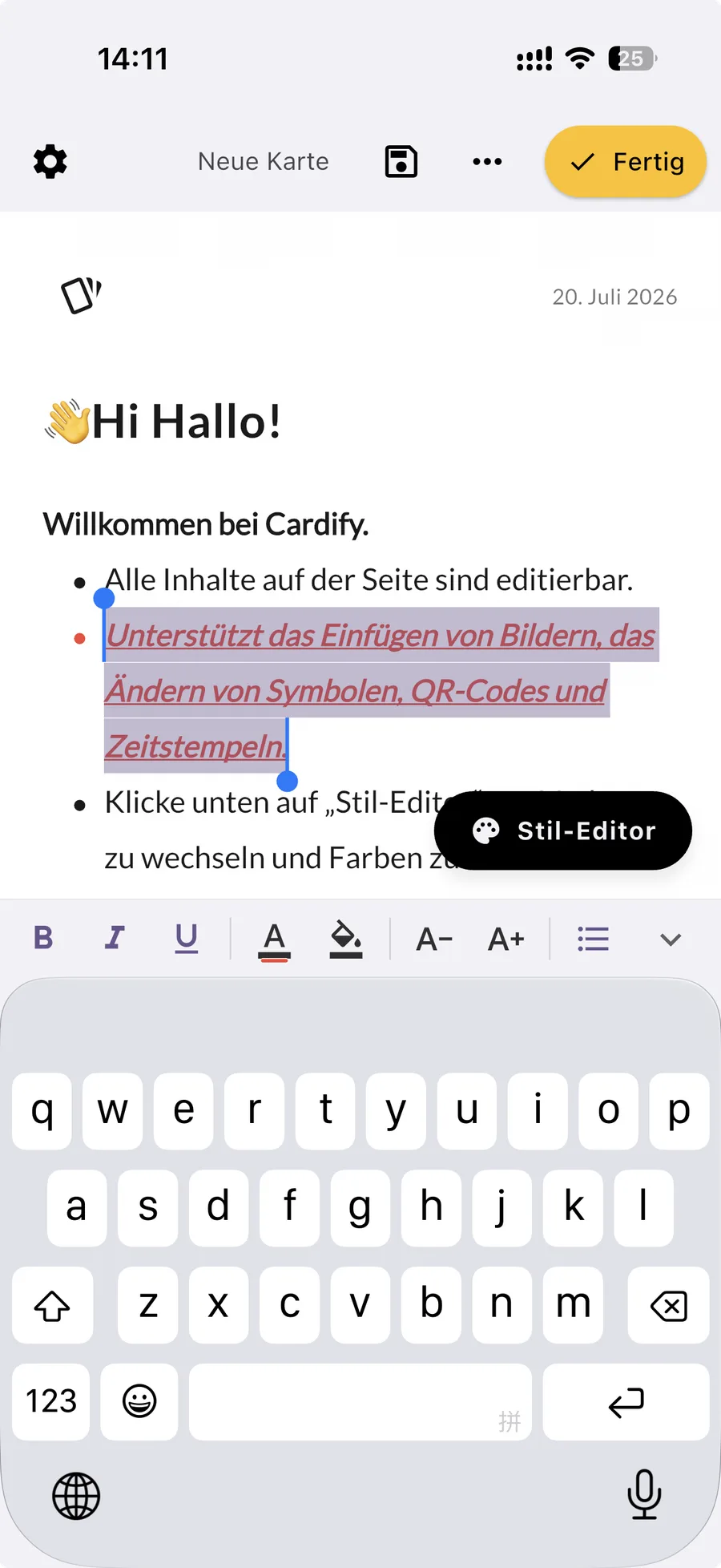 Freie Rich-Text-Bearbeitung